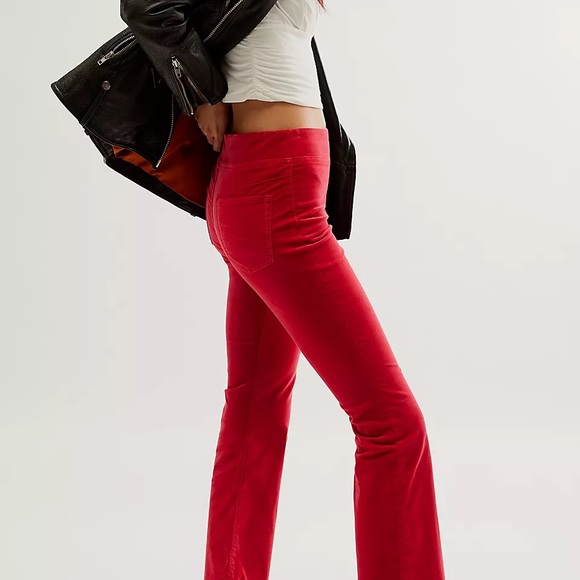 FREE PEOPLE In My Feelings Crop Slim Flare Pants small red - Picture 3 of 5